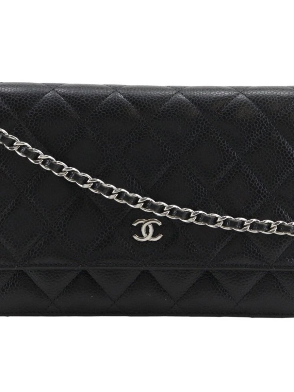 CHANEL Classic Chain wallet A33814 Matelasse Purse Shoulder black Caviar s...